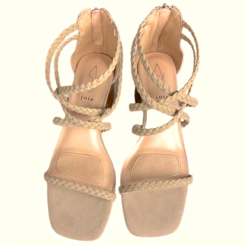 JOIE “Felina” braided strappy heeled sandals in “Taupe”. Size 9. New